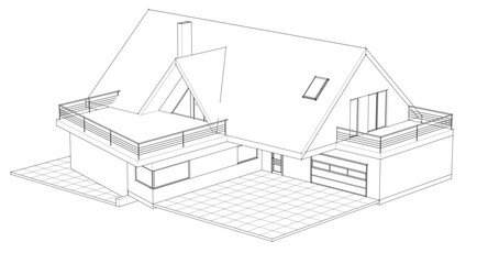 sketch of a modern house 3d rendering	
