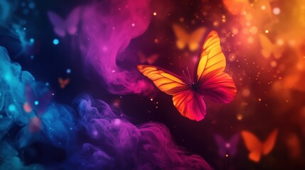 Vibrant butterfly fluttering through a colorful abstract background, evoking feelings of wonder and beauty in nature.
