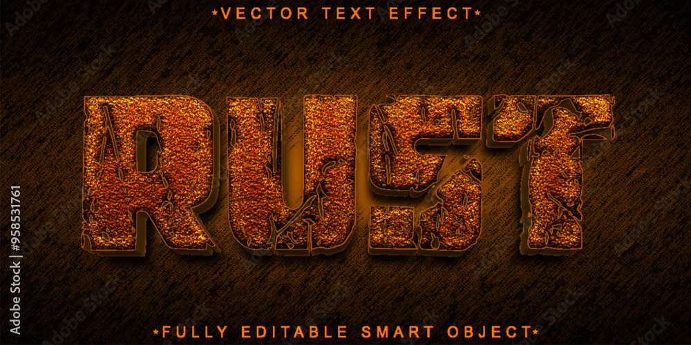 Poster worn shiny rust bronze vector fully editable smart object text effect
