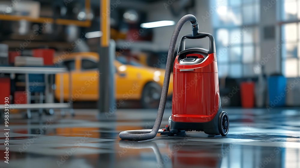 Wall mural Red Vacuum Cleaner in a Garage Setting