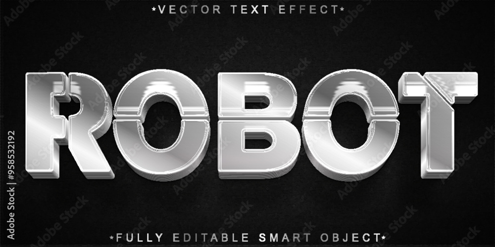 Poster silver robot vector fully editable smart object text effect