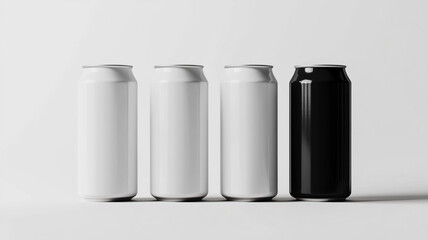 blank white and black soda can mockups isolated on a white background