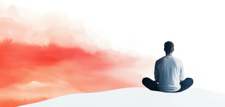 Workplace stress relief, deep breathing exercise, serene and chaotic blend, Watercolor style