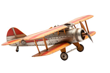 Close-up view of a miniature plane model showcasing fine craftsmanship, isolated on white background