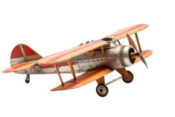 Close-up view of a miniature plane model showcasing fine craftsmanship, isolated on white background