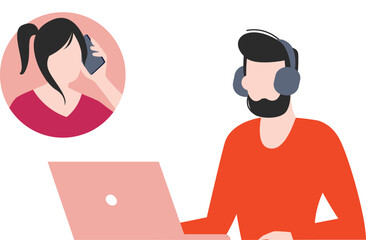 The girl is talking to the customer service guy.