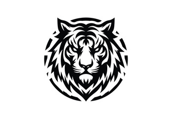 Majestic Tiger Head Logo in Circle - Monochrome Tribal Design