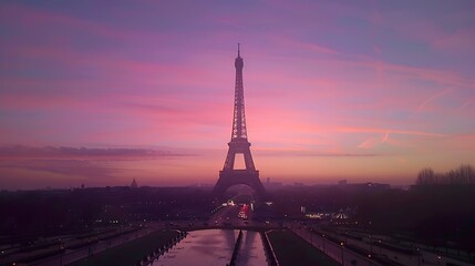 A scenic view of the Eiffel Tower at sunset.