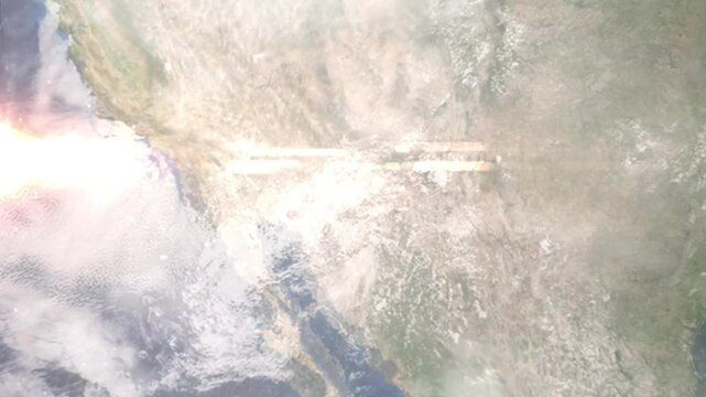 Earth zoom in from space and focus on Oro Valley, Arizona, USA. Background for travel intro or blog. Satellite view. 3D style Animation. Images from NASA.