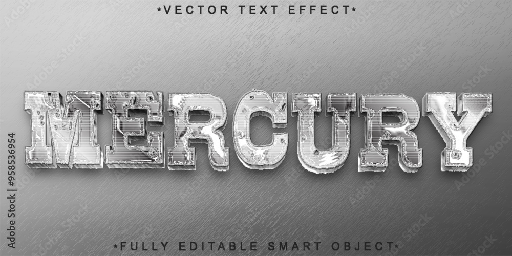 Poster mercury silver vector fully editable smart object text effect
