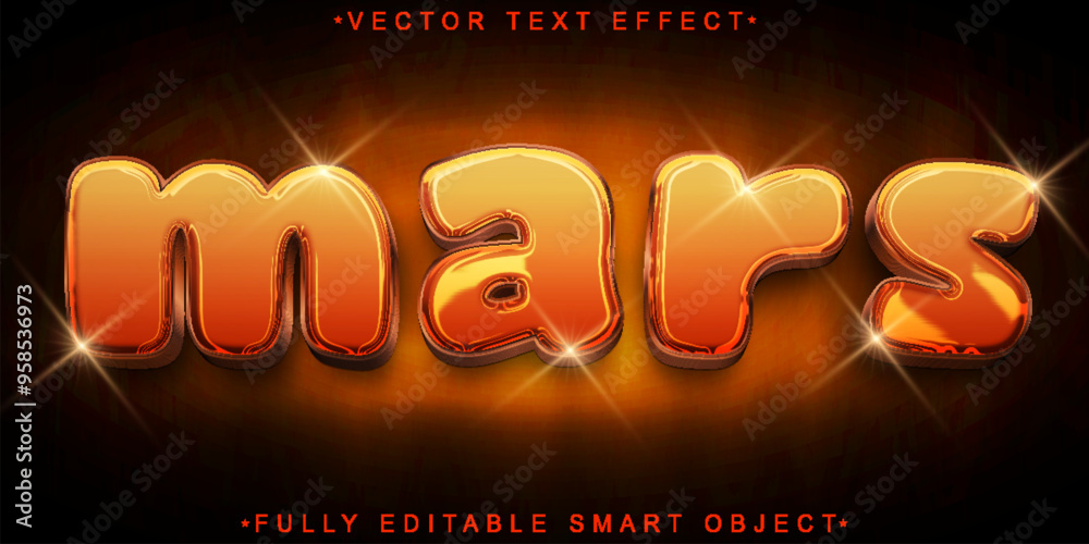 Poster cartoon mars vector fully editable smart object text effect
