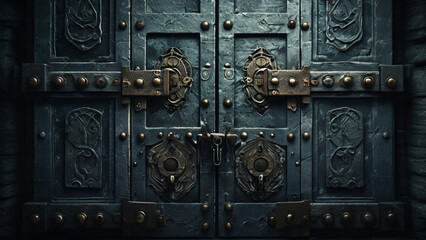 Lock on a Mysterious Ancient Door, Intriguing and Enigmatic