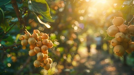 People growing longan in a beautiful garden