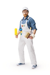 Confident house painter posing with work tools