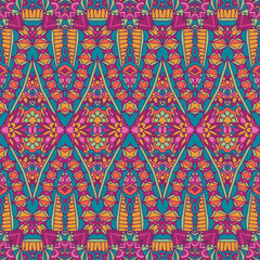 Ethnic boho geometric colorful print . Vector seamless pattern Bohemian style doodle art