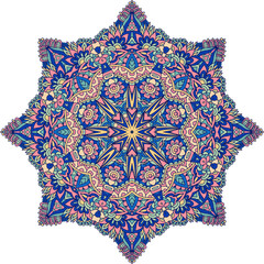 Ethnic Vector medallion folk art style design print star multi colors. Arabesque medallion vector