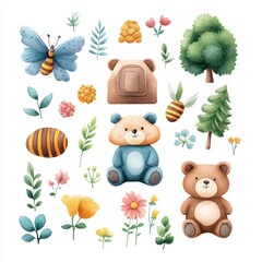 Obraz premium Playful illustrations of animals and flowers, perfect for children's projects, invitations, or creative designs.
