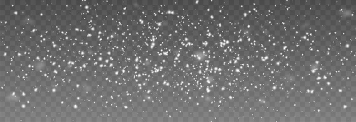 Vector snow on isolated transparent background. Snow png, snowflakes png. Snowfall, blizzard, winter. Snowy or Christmas background.
