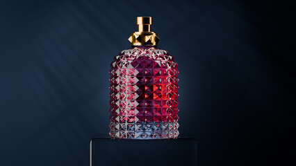 Front view expensive perfume as a present on the dark background