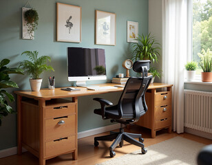 Modern Home Office Desk with Comfortable Chair