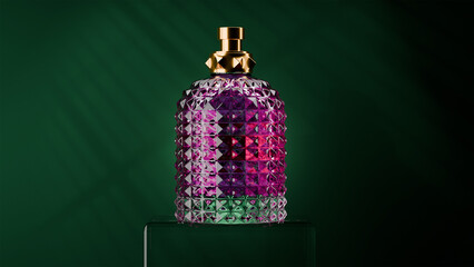 Front view expensive perfume as a present on the dark background