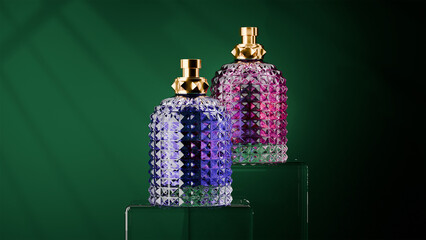 Front view expensive perfume as a present on the dark background