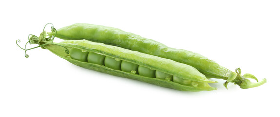 Green fresh peas and pods isolated on white