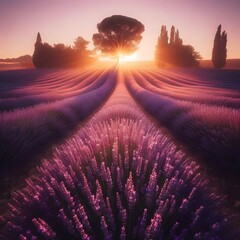 Peaceful Lavender Field at Sunrise