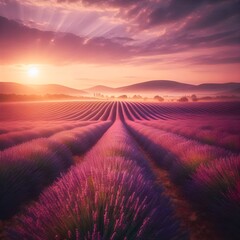 Peaceful Lavender Field at Sunrise