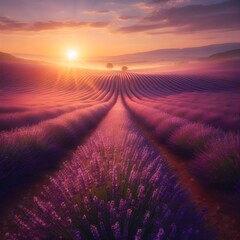 Peaceful Lavender Field at Sunrise