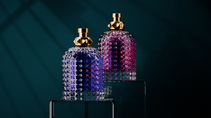 Front view expensive perfume as a present on the dark background