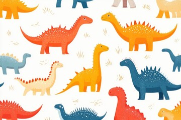 Obraz premium Colorful cartoon dinosaurs walking on a white background
