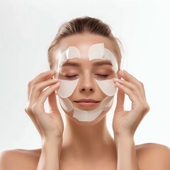 Beautiful Woman Applying Paper Sheet Mask on Her Face