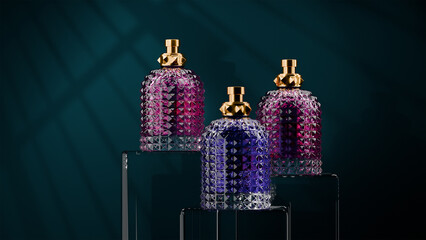 Front view expensive perfume as a present on the dark background