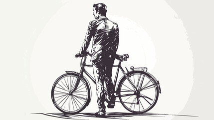 Obraz premium Young Businessman with a Bike Hand-drawn Vector Illustration