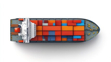 Obraz premium Container ship top-down view, maritime logistics, detailed and accurate, isolated on white background