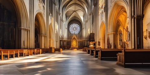 Majestic Cathedral Interior with Christian Choir Performing
