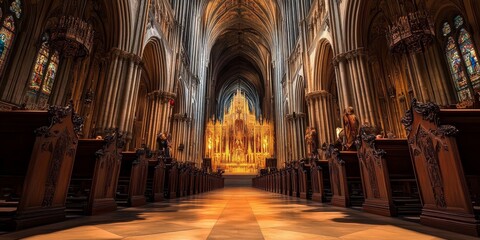 Fototapeta premium Majestic Cathedral Interior with Christian Choir Performing 