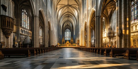 Obraz premium Majestic Cathedral Interior with Christian Choir Performing 