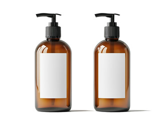 Elegant amber bottles with dispensers ready for product labeling or creative packaging ideas