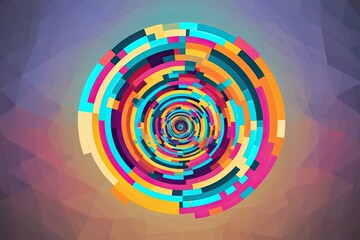 Creative Digital Pixel Spiral Artwork with Gradient Background and Geometric Shapes