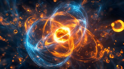 Obraz premium 89. Abstract visualization of a radioactive atom with luminous, swirling toxic molecules