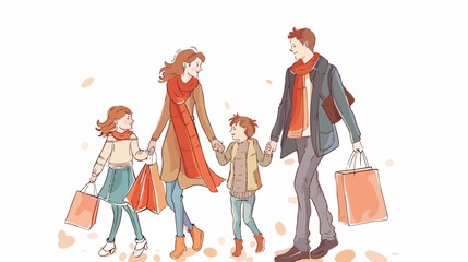 Happy Young Family Shopping Together with Shopping Bags