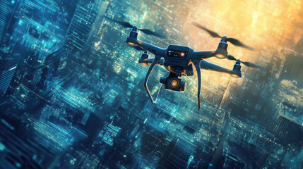 Advanced Drone Technology for Aerial Surveying and Mapping in Vibrant Urban Night Scene