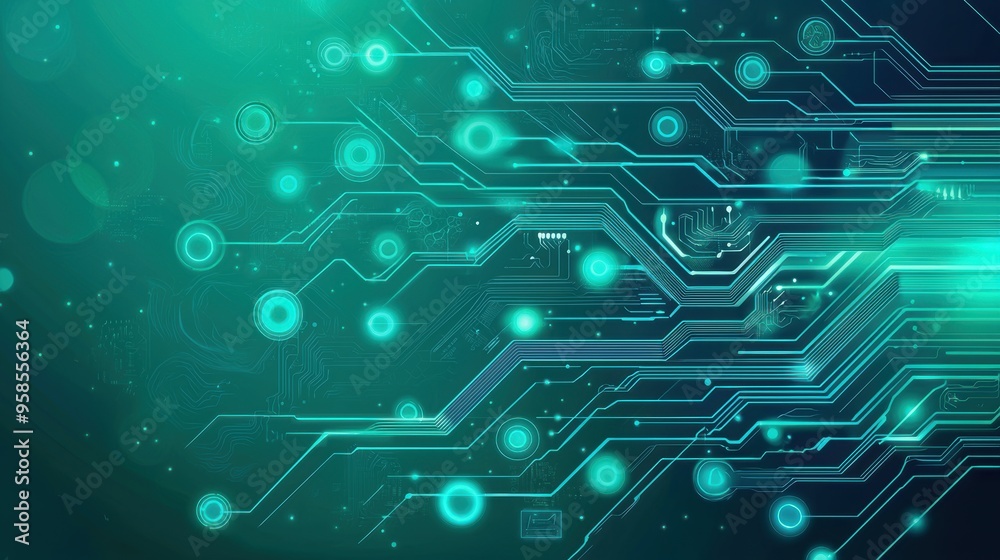 Wall mural tree branches morphing into tech circuits, digital interfaces, flat design illustration