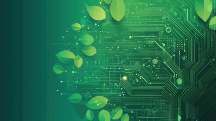 Tree branches morphing into tech circuits, digital interfaces, flat design illustration