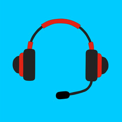 Headphones in black and red colors on a blue background