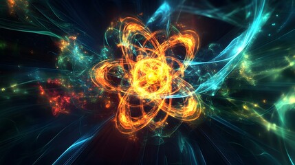96. High-energy visualization of a radioactive atom with intricate, luminous molecules