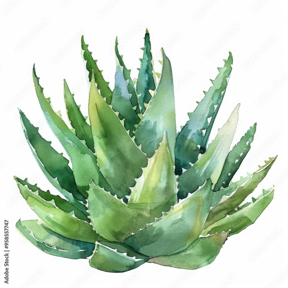 Poster south african aloe vera detox elixir. watercolor art of cape succulent for skincare and health