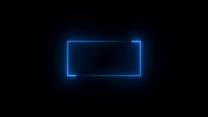 Neon glowing square frame on black background.